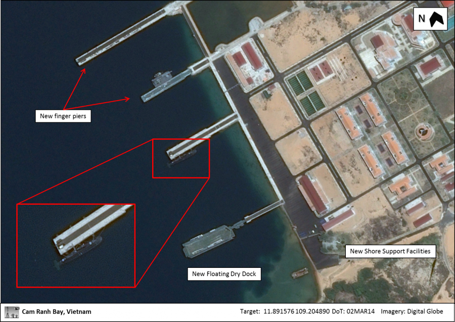 Военно-морская база Камрань. Причальная инфраструктура для ДЭПЛ пр. 636.1. Спутниковый снимок. Военно-морская база Камрань. Причальная инфраструктура для ДЭПЛ пр. 636.1. Спутниковый снимок.