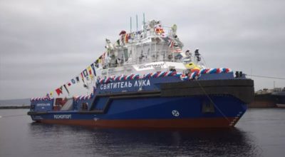 На Онежском ССЗ спустили на воду новый буксир «Святитель Лука»