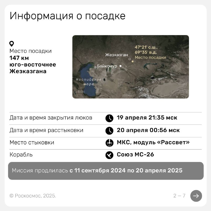 Завершение миссии экипажа «Союз МС-26»: трансляции关键ных этапов возвращения на Землю Завершение миссии экипажа «Союз МС-26»: трансляции关键ных этапов возвращения на Землю