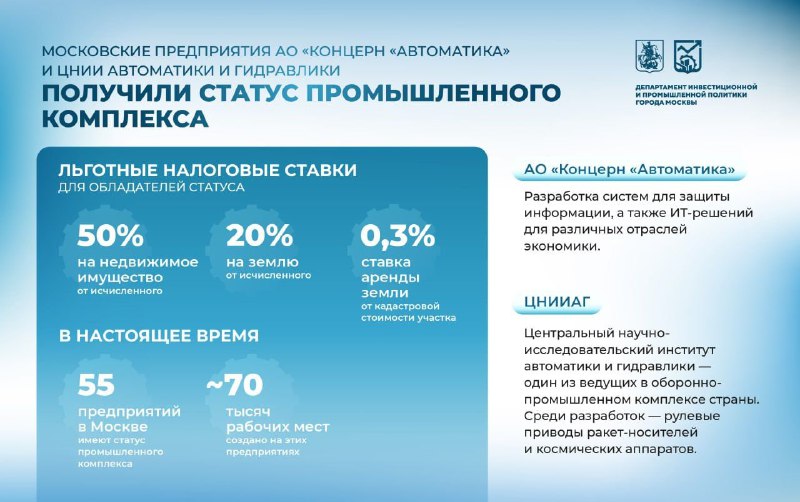 Концерн 'Автоматика' получил статус промышленного комплекса Москвы Концерн 'Автоматика' получил статус промышленного комплекса Москвы